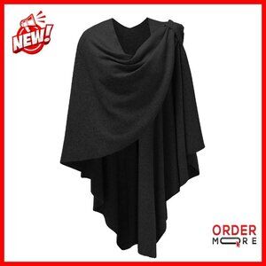 Large Cross Front Poncho Sweater Wrap Knitted Shawl Cape Topper